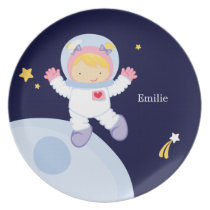 Girl Astronaut Kid's Personalized Melamine Plate Girl Astronaut Kid's Personalized Melamine Plate