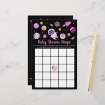 Girl Astronaut Outer Space Baby Shower Bingo Game