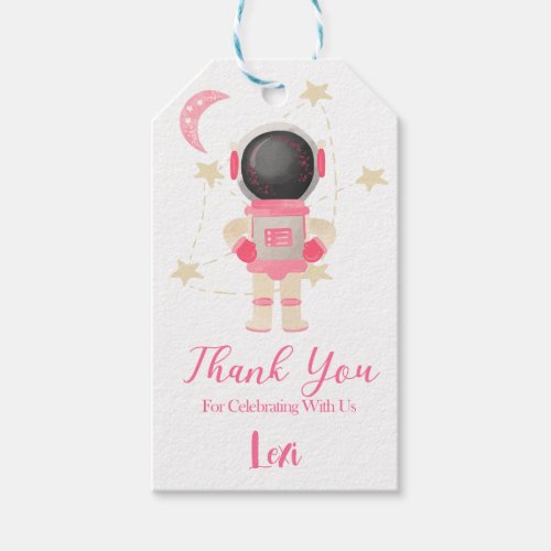 Girl Astronaut Pink Outer Space Birthday Thank You Gift Tags