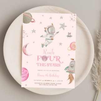 GIRL ASTRONAUT, SPACE 4TH BIRTHDAY,  Invitation