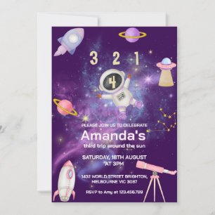 Girl Astronaut Space Birthday Invitation