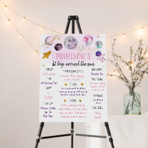 Girl Astronaut Space First Birthday Milestone Foam Board