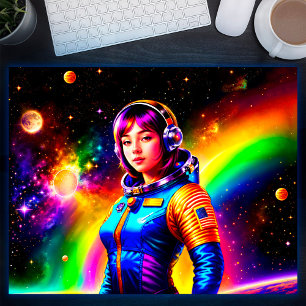 Girl Astronaut Space Stars Colorful Galaxy Art Poster