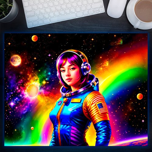  Girl Astronaut Space Stars Colorful Galaxy Art Poster