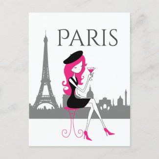 Girl at a Cafe in Paris Chic Eiffel Tower Postcard