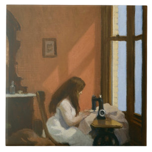 Girl at a Sewing Machine (by Edward Hopper) Ceramic Tile