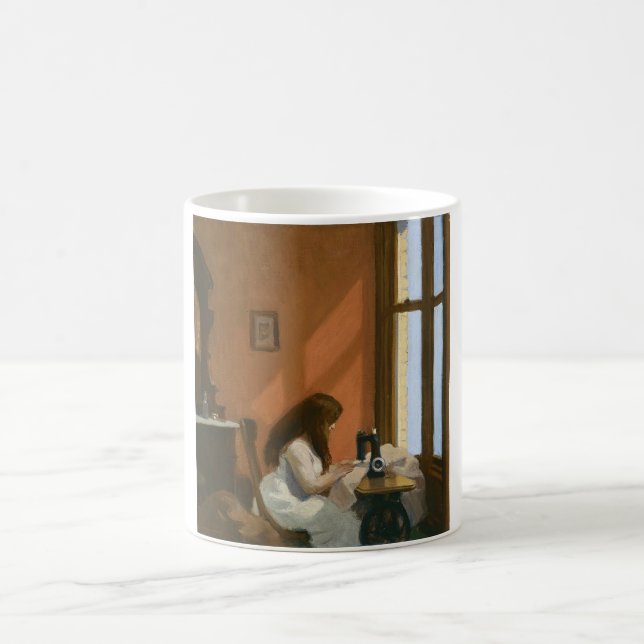 Girl at a Sewing Machine (by Edward Hopper) Coffee Mug (Center)