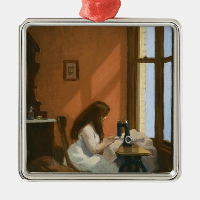Girl at a Sewing Machine (by Edward Hopper) Metal Ornament (Front)