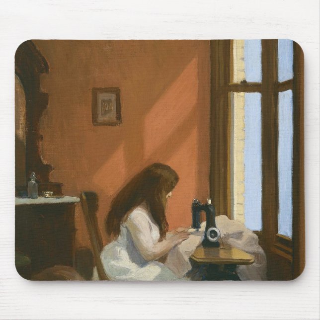 Girl at a Sewing Machine (by Edward Hopper) Mouse Pad (Front)