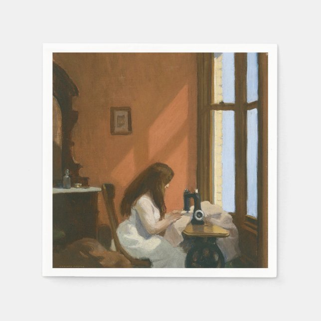 Girl at a Sewing Machine (by Edward Hopper) Napkins (Front)