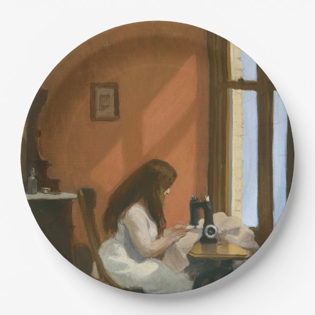 Girl at a Sewing Machine (by Edward Hopper) Paper Plates (Front)