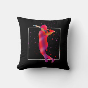 Girl at Bat Throw Pillow