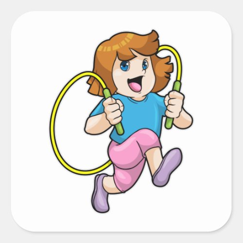 Girl at Fitness with Skipping rope Square Sticker