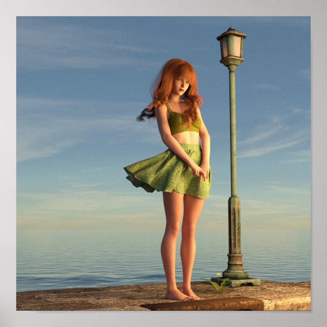 Girl At Lamp Post Painting Poster (Front)