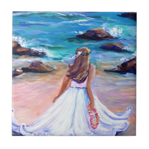 Girl at th Beach Hawaii Ceramic Tile