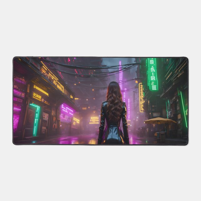 Girl at the night city desk mat (Front)