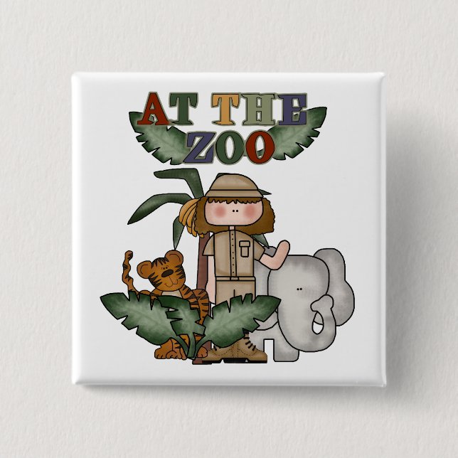 Girl At the Zoo Pinback Button (Front)