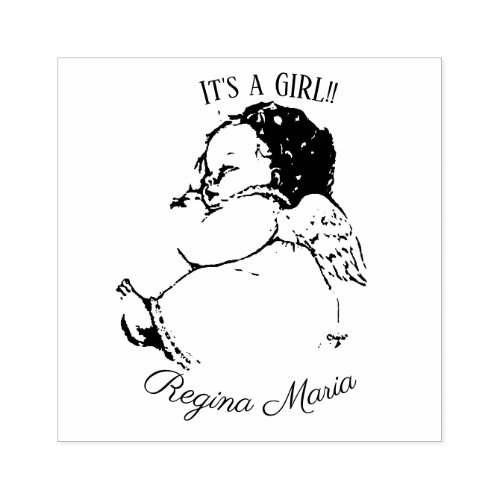 Girl Baby Angel Birth Announcement Rubber Stamp