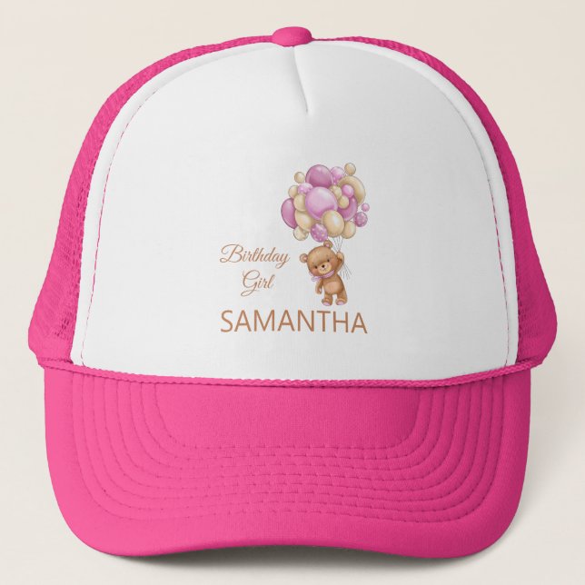 GIRL Baby Bear Birthday Trucker Hat (Front)