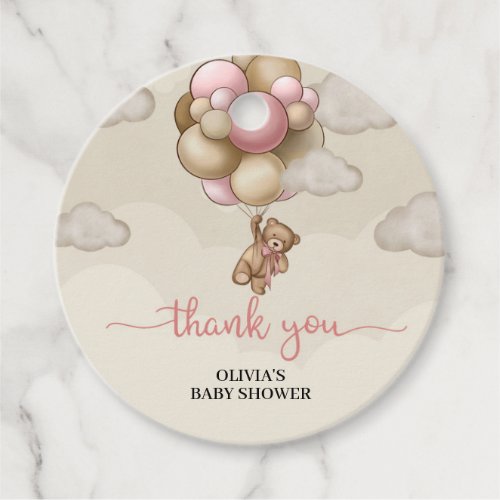 Girl baby bear pink brown balloons baby shower favor tags