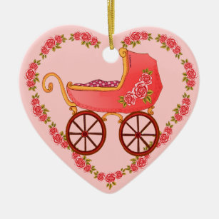 Girl Baby Buggy Heart Ceramic Ornament