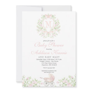 Girl baby carriage Monogram Invitation