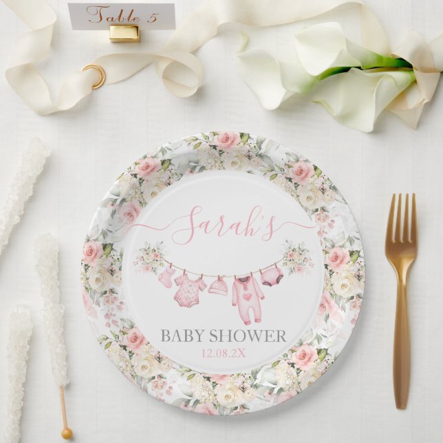 Girl Baby Clothes Baby Shower Paper Plates (Wedding)