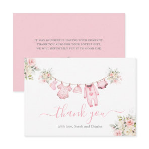 Girl Baby Clothes Baby Shower Thank You Card