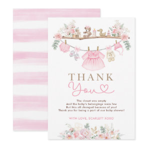 Girl Baby Clothes Pink Floral Baby Shower Thank You Card