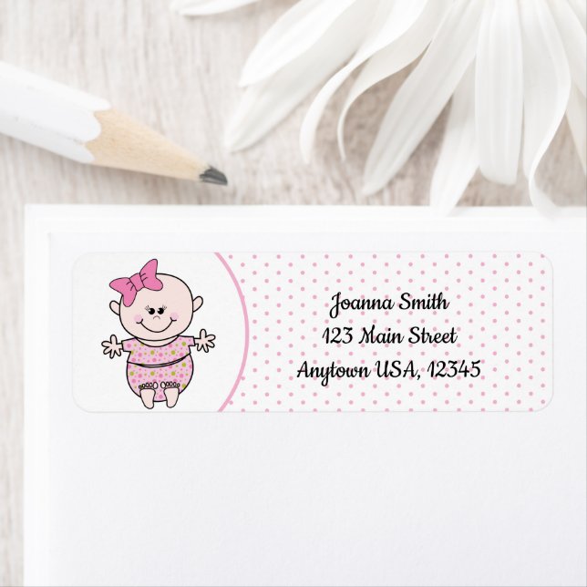 Girl Baby Cute Whimsical Wearing a Pink Bow Label (Insitu)