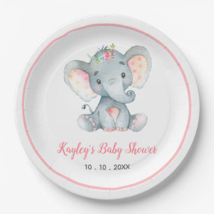 Girl Baby Elephant Baby Shower (Floral) Paper Plates