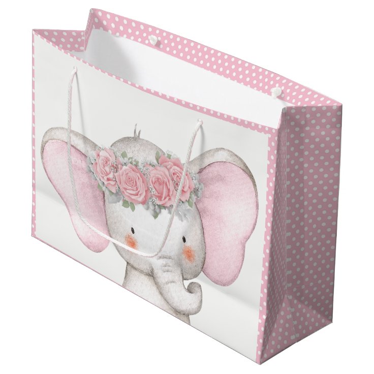Girl Baby Elephant Baby Shower Large Gift Bag Zazzle