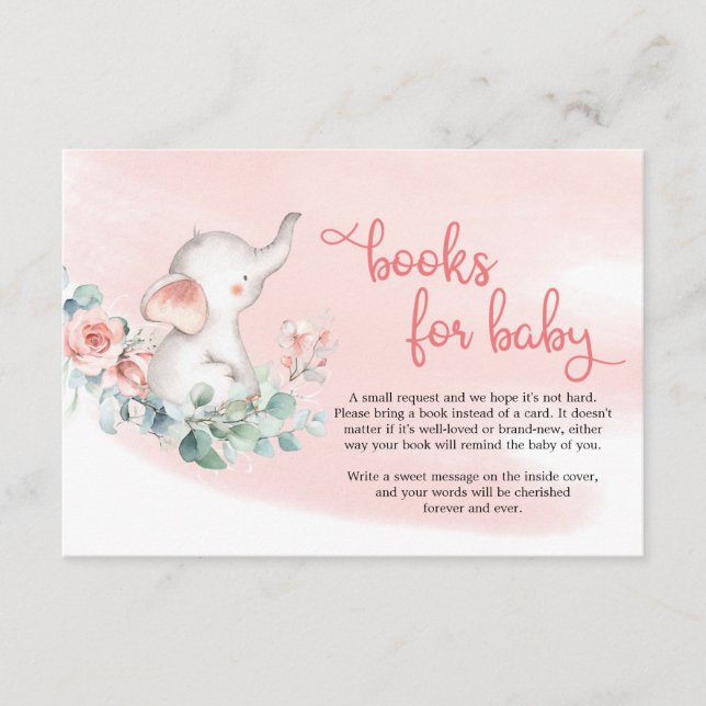 Girl baby elephant eucalyptus wreath book request  enclosure card (Front)