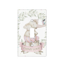 Girl Baby Elephant Pink Green Beige Light Switch Cover