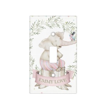 Girl Baby Elephant Pink Green Beige Light Switch Cover by nawnibelles at Zazzle