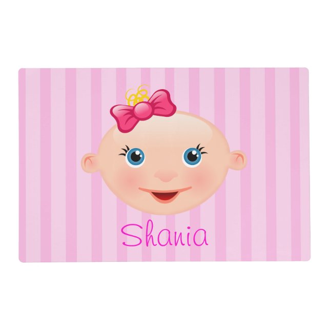 Girl Baby Face Pink Pastel Name Placemat (Front)