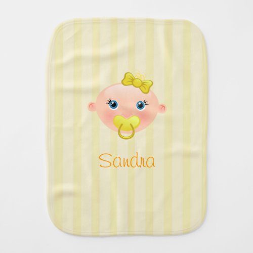 Girl Baby Face Yellow Pastel Name Baby Burp Cloth