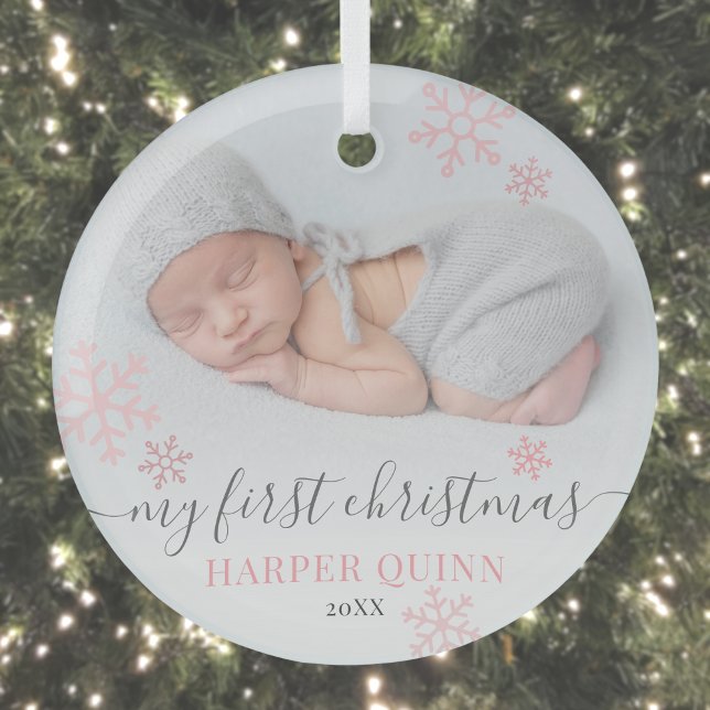Girl Baby First Christmas Photo Glass Ornament (Girl Baby First Christmas Photo Glass Ornament)