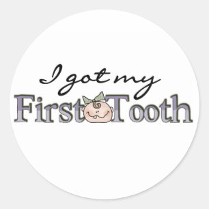 Girl Baby First Tooth Classic Round Sticker