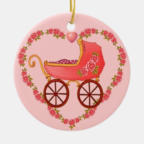 Girl Baby Heart Buggy Ceramic Ornament