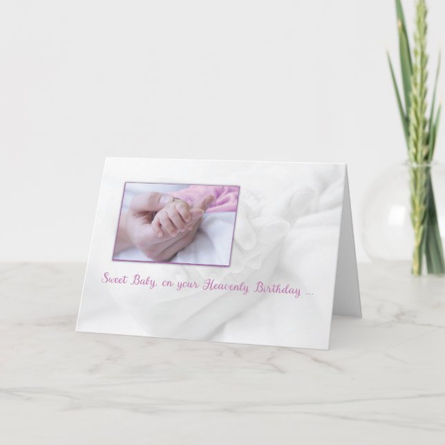 Girl Baby Heavenly Birthday Hand in Heart Card (Front)