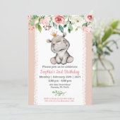 Girl Baby Hippo Birthday Party Invitation (Standing Front)