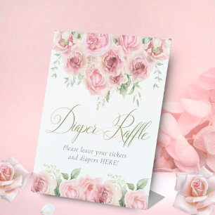 Girl Baby in Bloom Baby Shower Diaper Raffle Pedestal Sign
