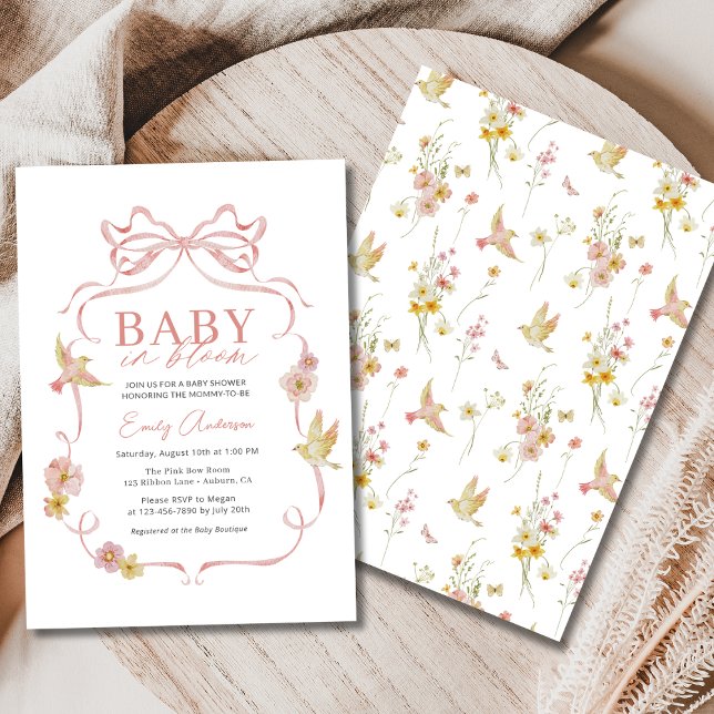 Girl Baby in Bloom Coquette Bow Wildflower Shower Invitation (Creator Uploaded)