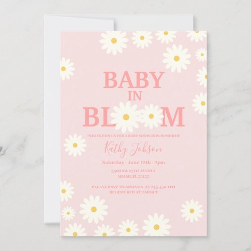 Girl Baby in Bloom Daisy Floral Pink Baby Shower  Invitation