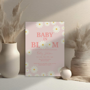 Girl Baby in Bloom Daisy Floral Pink Baby Shower Invitation