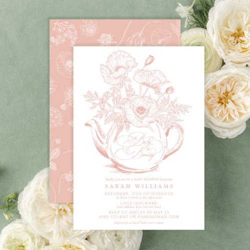 Girl Baby is Brewing Vintage Pink Floral Shower Invitation