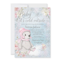 Girl Baby Its Cold Outside Bear Baby Shower Invitation