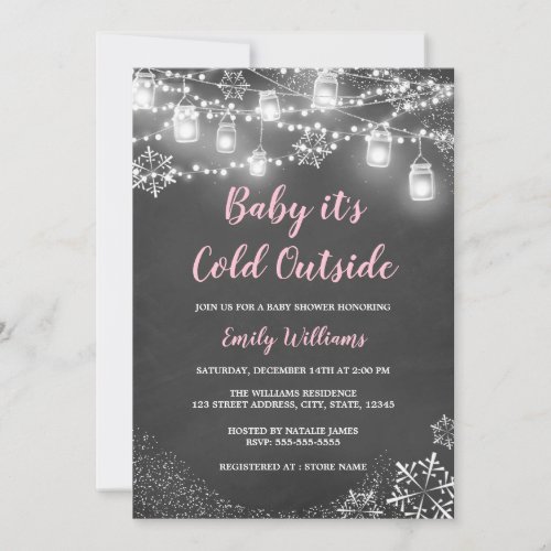Girl Baby its Cold Outside Winter Baby Shower Invitation