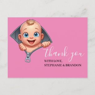 Girl Baby Peeking out Baby Shower Thank You   Postcard
